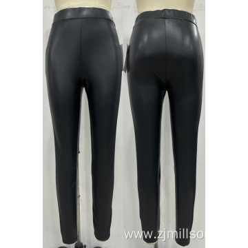 Keep Warm Elastic Waist Tight Women's Leather Pants